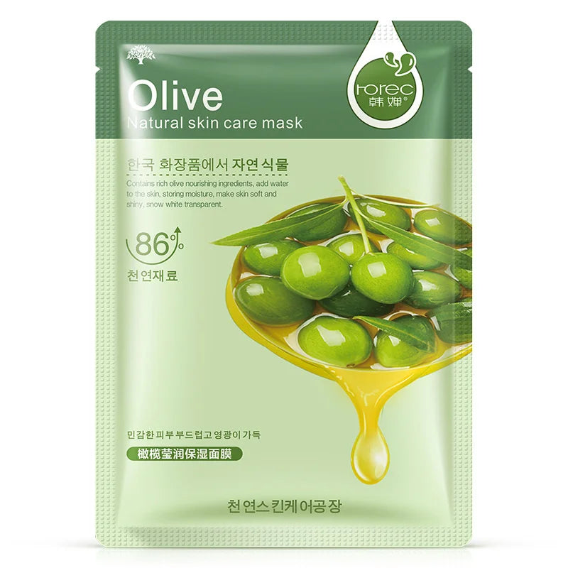 50pcs Moisturizing Facial Mask Hyaluronic Acid Natural Fruit Plant Sheet Face Mask Shrink Pore Oil Control Smoothing Skin Care