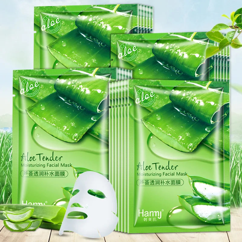 50pcs Moisturizing Facial Mask Hyaluronic Acid Natural Fruit Plant Sheet Face Mask Shrink Pore Oil Control Smoothing Skin Care