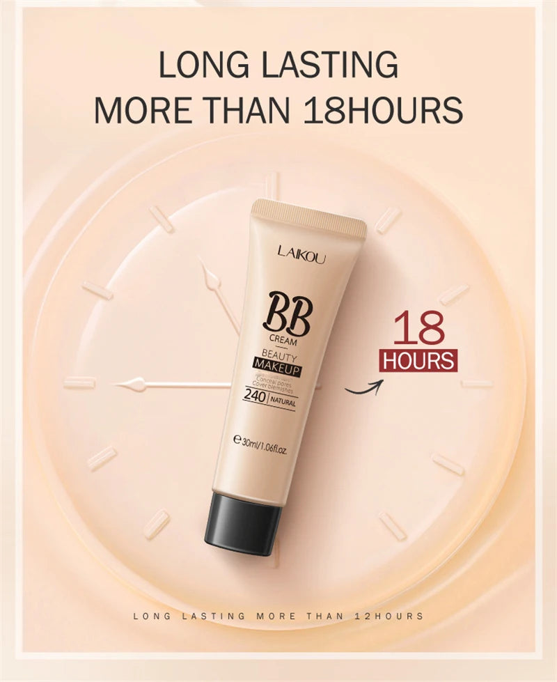 LAIKOU BB Cream 18 Hour Longlasting Liquid Foundation Waterproof Anti-acne Marks Flawless Natural Face Base Makeup Moisturize