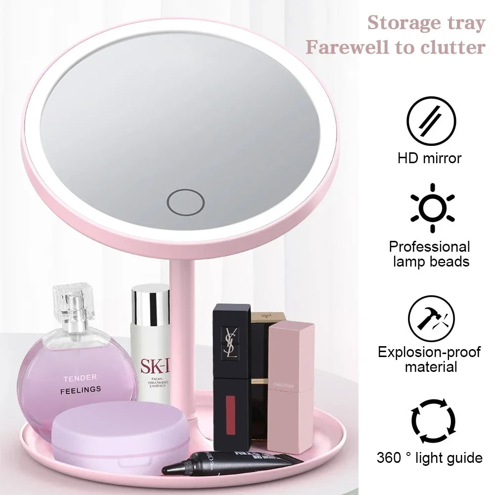 Makeup Mirror With Light  White LED Daylight Vanity Mirror Detachable/Storage Base 3 Modes Mirror With Light Gift USB Cable