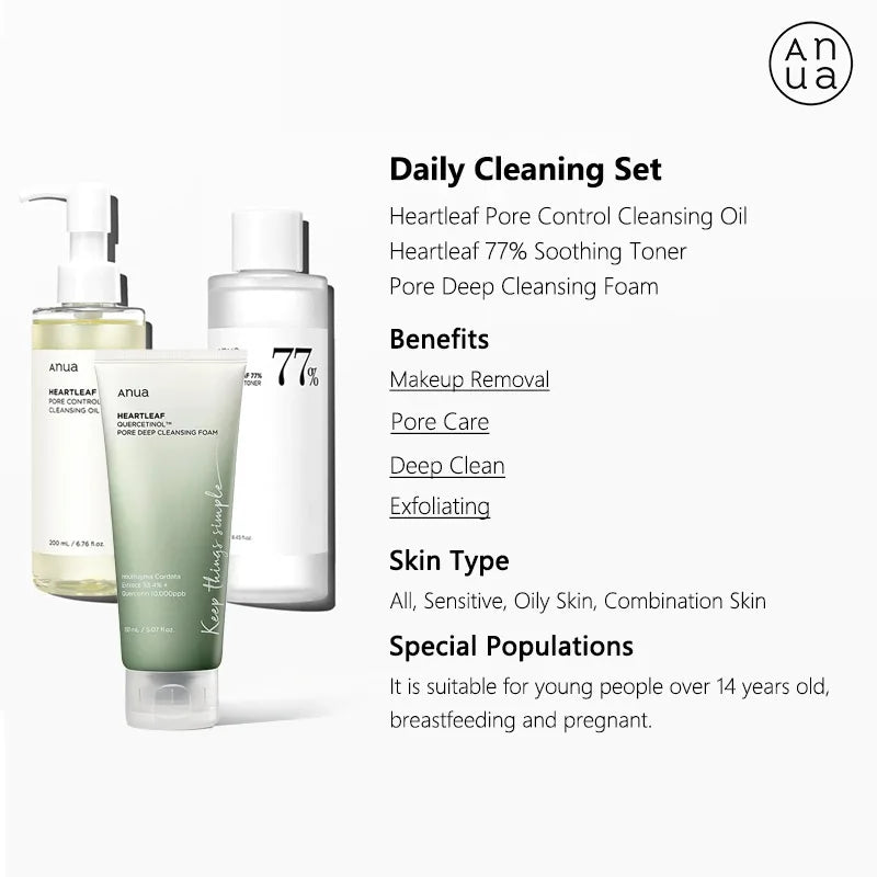 Korean Anua Skin Care Set Heartleaf  77% Toner Deep Cleansing Oil Remove Cosmetic Face Cleanser Skincare Products Original