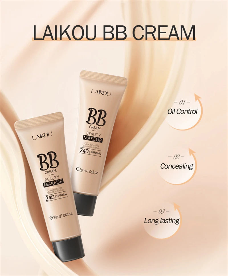 LAIKOU BB Cream 18 Hour Longlasting Liquid Foundation Waterproof Anti-acne Marks Flawless Natural Face Base Makeup Moisturize