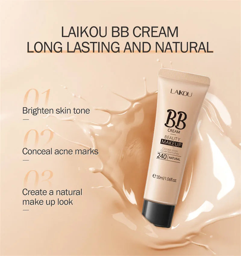 LAIKOU BB Cream 18 Hour Longlasting Liquid Foundation Waterproof Anti-acne Marks Flawless Natural Face Base Makeup Moisturize