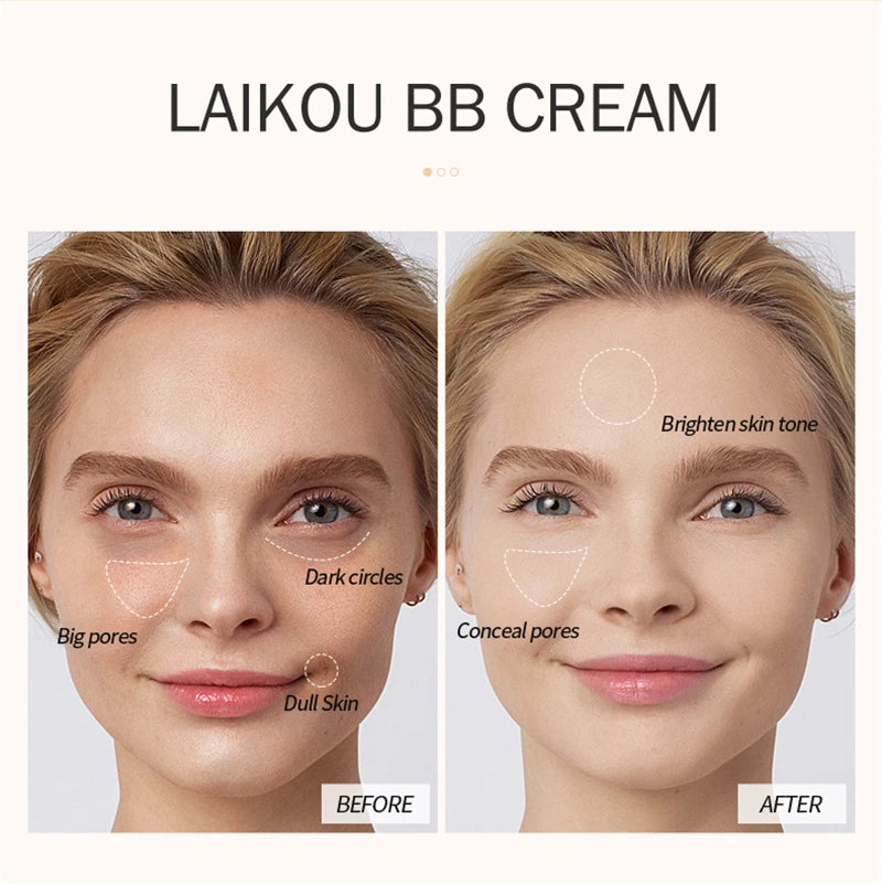 LAIKOU BB Cream 18 Hour Longlasting Liquid Foundation Waterproof Anti-acne Marks Flawless Natural Face Base Makeup Moisturize